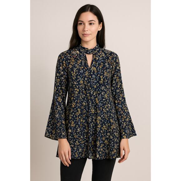 Umgee Floral Long Sleeve Women's tunic Top small trapeze flowy boho cottagecore - Picture 1 of 9